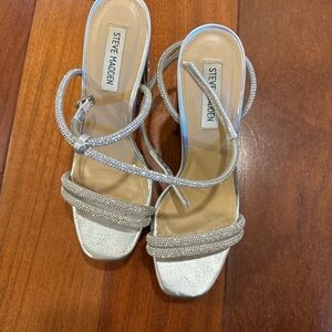 Steve Madden strappy silver glittery heels